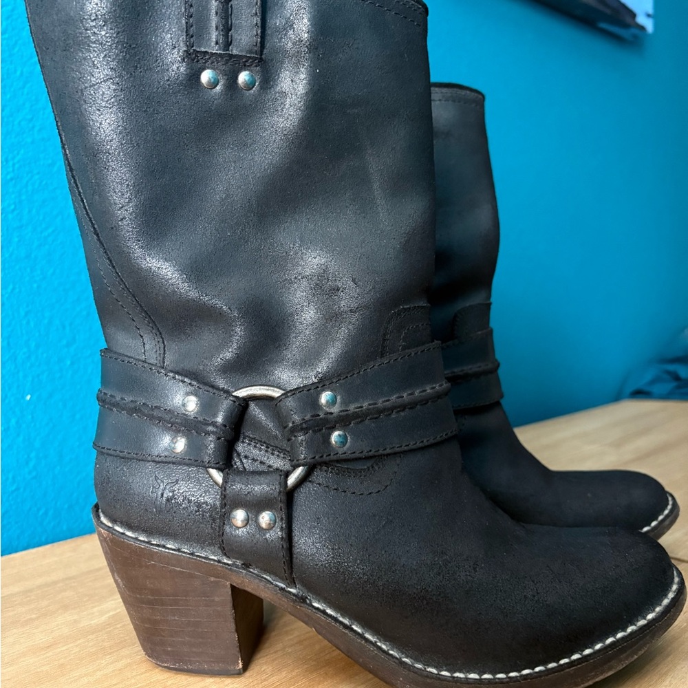 Frye Black Leather Heeled Boots